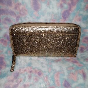 Kate Spade Gold Glitter Zip-Around Wallet